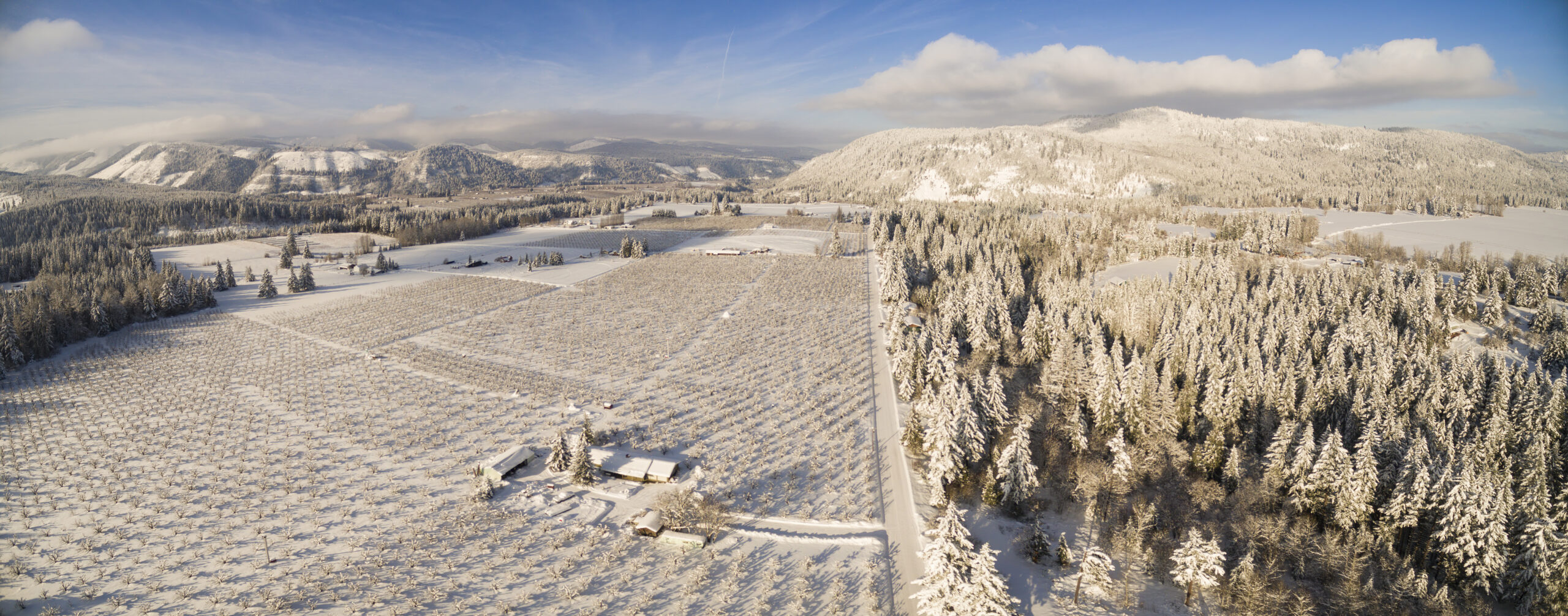 Hood River valley covered in snow